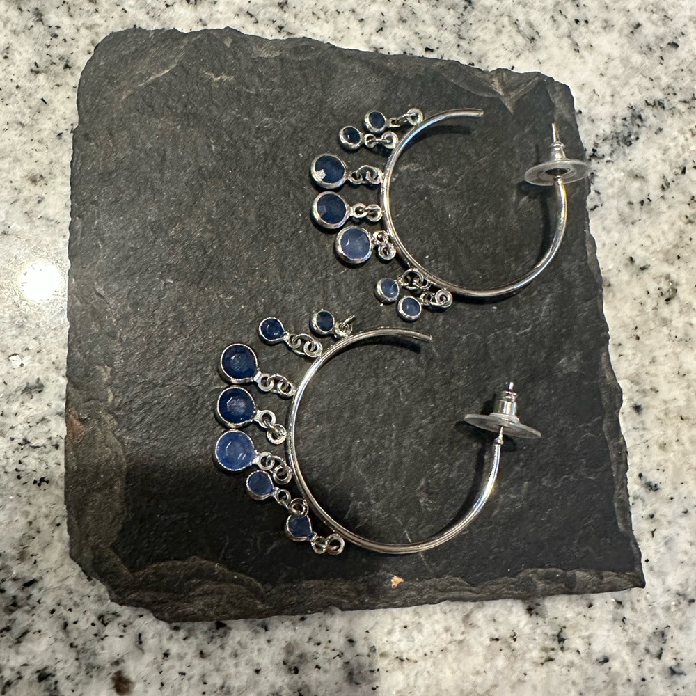 Elegant Silver and Blue Hoop Earrings